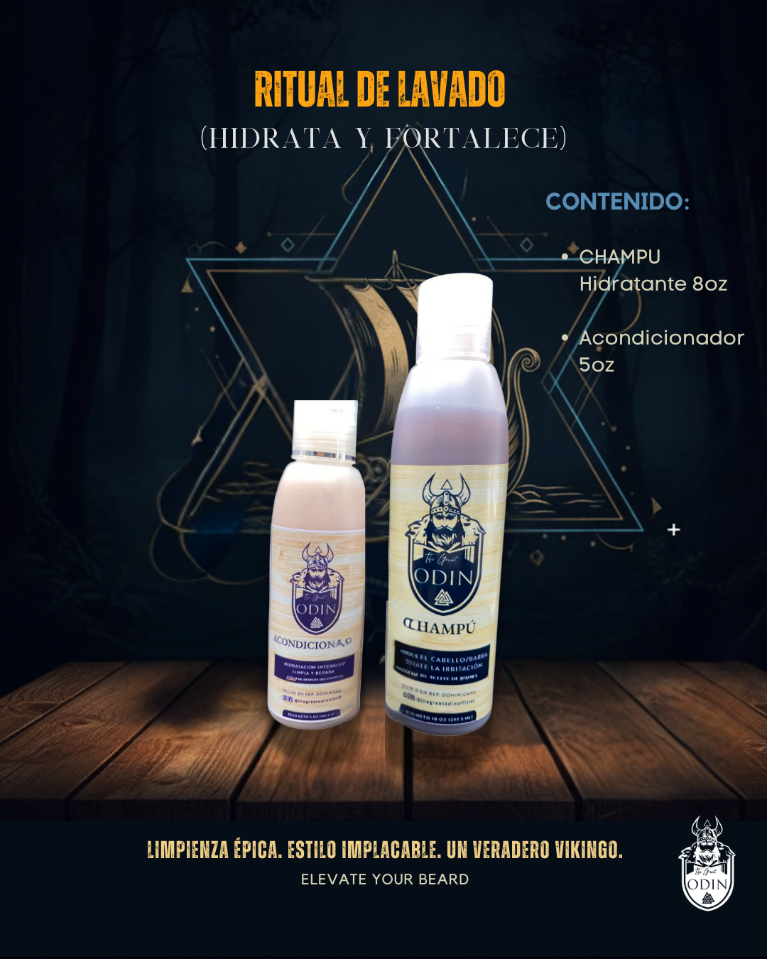 The Great Odin Ritual de Purificacion cleaning kit featuring natural cleansing products and tools arranged aesthetically.