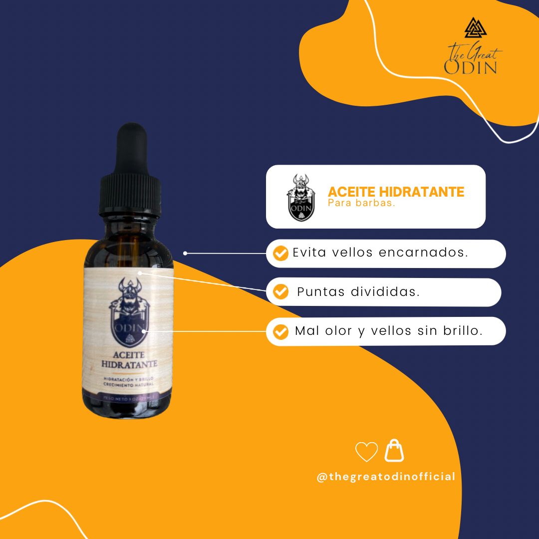 Aceite para barba The Great Odin in a glass bottle, showcasing its hydrating and nourishing properties for facial hair.