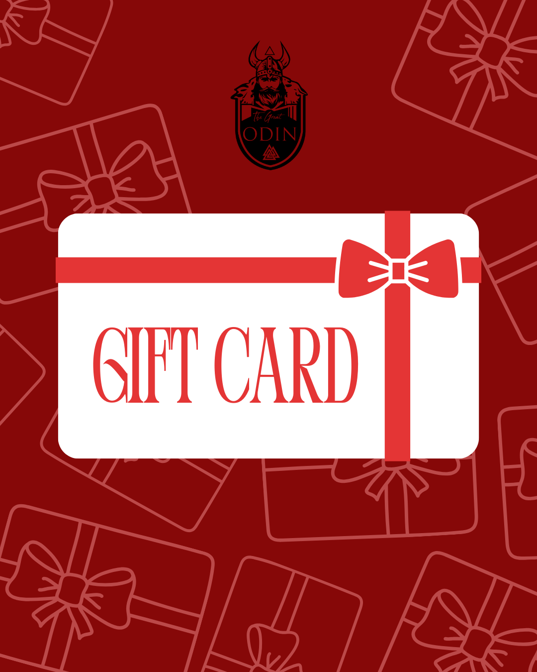 Tarjeta de regalo VIKINGA de The Great Odin con diseño colorido y temática nórdica, ideal para ocasiones especiales.